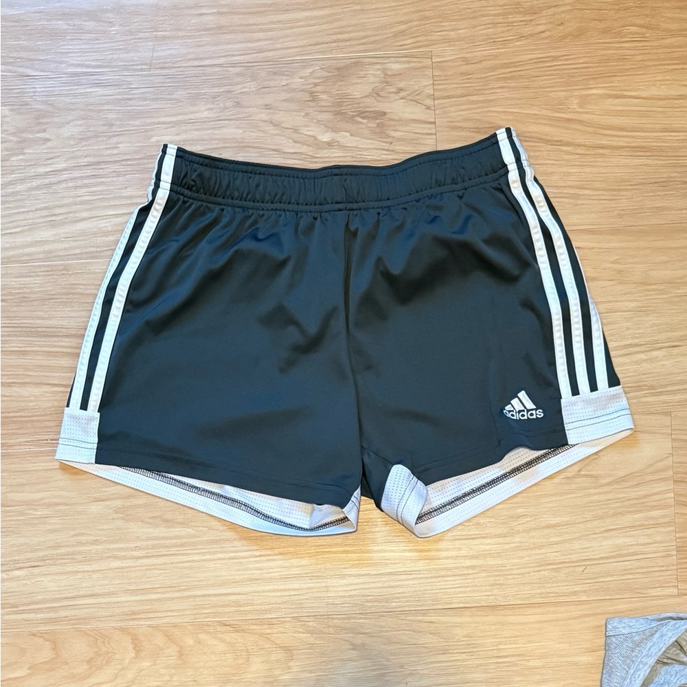 Adidas Women's Grey Athletic Shorts with White Stripes
